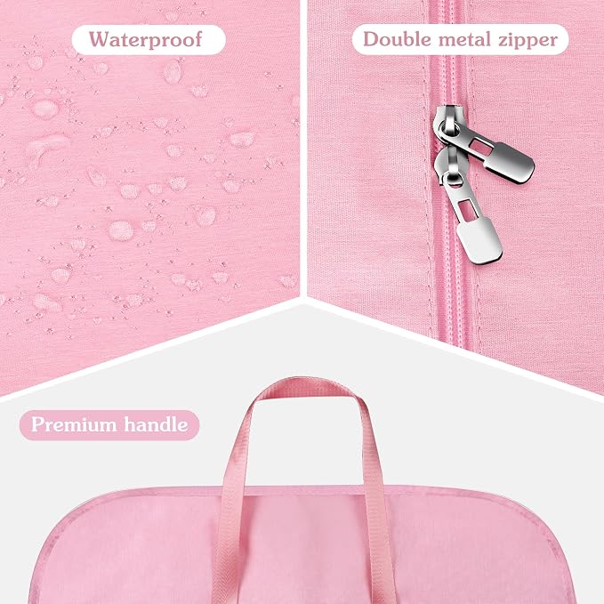 Limoomil 60 Inch Heavy Duty Tear Resistance Wedding Dress Bag for Wedding Travel, Waterproof Dress Cover for Closet Wardrobe. Garment Bag for Gowns, Tuxedos, Dress, Long Coats. Pink, 60 Inch.