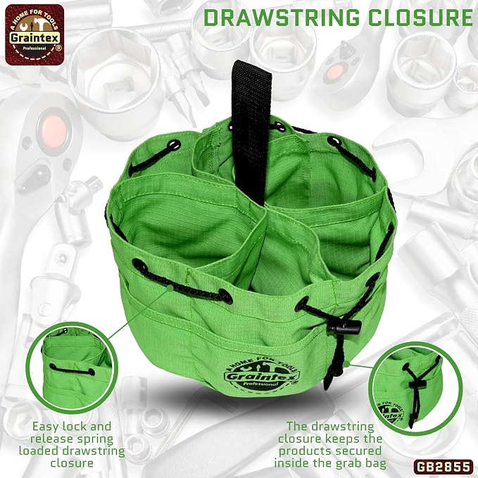 Graintex 18 Pocket Grab Bags Set of 3 Pcs Rip-Stop Canvas, Drawstring Closure, Small Parts Organizer Bag, Small Tools, Screws, Parts, Parachute Tool Bag, Parachute Tool Organizer for Essential Items