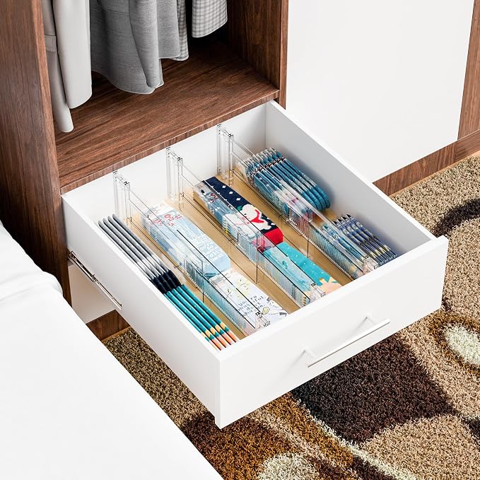 Yieach 8 Pack Clear Acrylic Drawer Divider 6 Inch High,Expandable from 14-20'',Adjustable Dresser Drawer Dividers for Baby Clothing,Underwear and Sock,Separators,Deep Drawer Separators for Kitchen