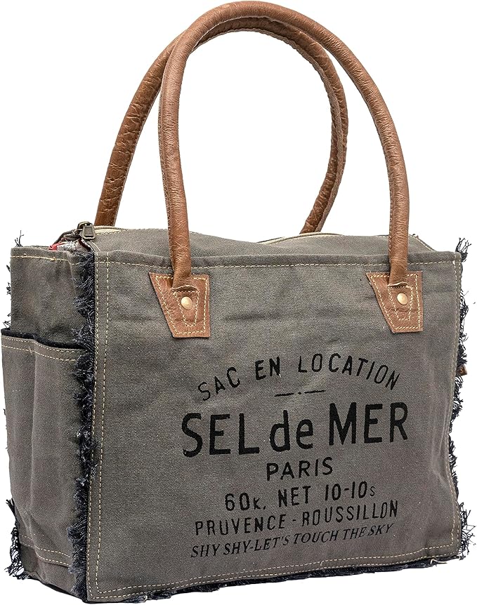 Shy Shy Bags Sel De Mer Canvas & Cowhide Tote Bag - Upcycled Radiant Leather Hand Bag