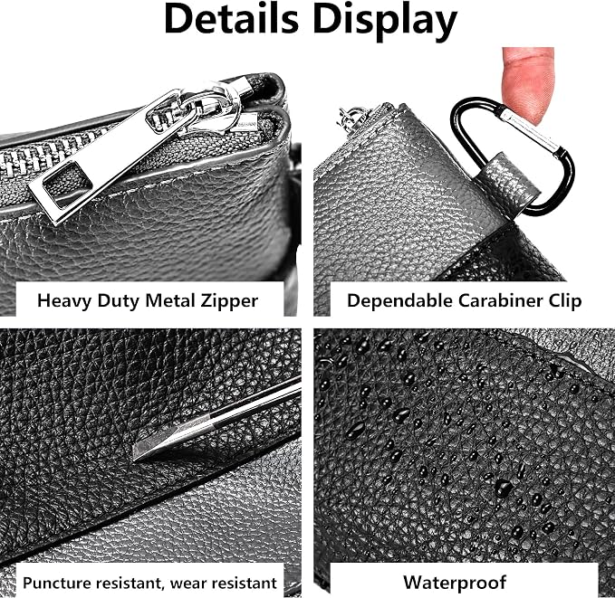 Leather Tool Bag Zipper Pouch, Premium Tool Pouch with Zipper, Utility Multipurpose Storage Organizer Tool Pouches with Carabiner Metal Zipper for Tools, Stationary, Pencil Pouch