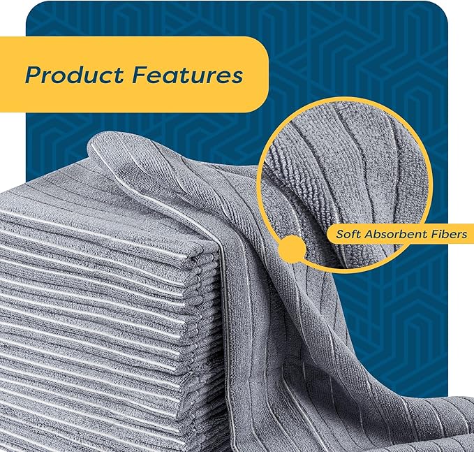 SCRUBIT Microfiber Kitchen Towels - 12" x 12" Microfiber Cleaning Cloth - Soft, Absorbent & Durable Dish Towels for Washing Dishes – Grey and White Microfiber Towel & Cleaning Rags (Grey & White, 8)