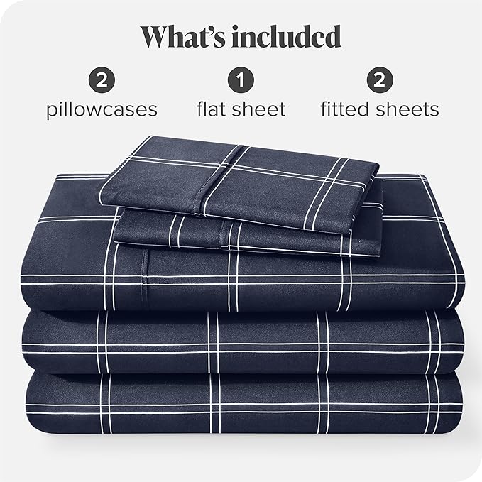 Bare Home Split King Sheet Set - 1800 Ultra-Soft Microfiber Bed Sheets - Double Brushed - Deep Pockets - Easy Fit - 5 Piece Set (Split King, Modern Plaid - Midnight/White)
