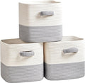 R RUNKA Storage Cube Baskets for Organizing- 3 Pack- 11 inch Square Baskets for Cube Storage, Closet Storage Bins- Woven Cube Storage Bins for Shelves- Ideal for Toy Storage |White & Grey