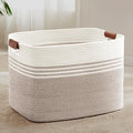 100L Large Woven Laundry Basket Hamper with Leather Handles,Brown | 24"x16"x16", collapsible wicker hamper, storage for dirty clothes, toys, blankets, gifts, living room, bedroom, bathroom