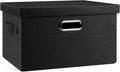 Graciadeco Medium 15" 21 Quart Collapsible Stackable Storage Bins with Lids, 1 Pack Black Foldable Fabric Closet Storage Boxes with Lids, 4 Handles Heavy-duty Linen Cube Baskets for Bedroom