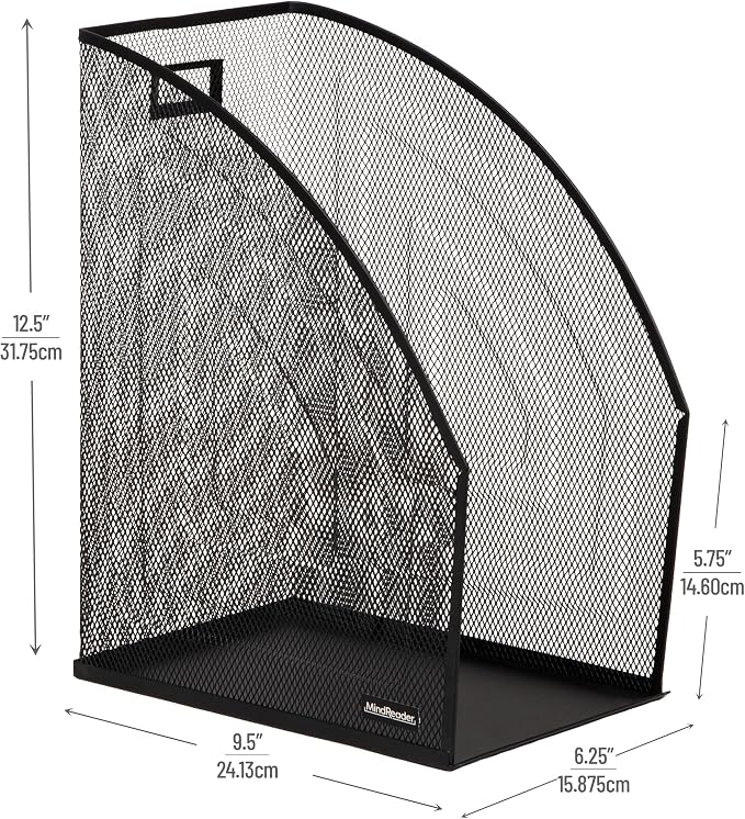 Mind Reader Vertical File Organizers, Desktop File Holders for Folders, Magazines, and Paperwork, Workspace Organizer, Metal Mesh, Set of 2, Black