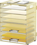 DALTACK 9-Tier Paper Organizer for Desk, Mesh Letter Tray Desk Organizer with Handles, Space-Saving File Organizer for Office Home School, Gold
