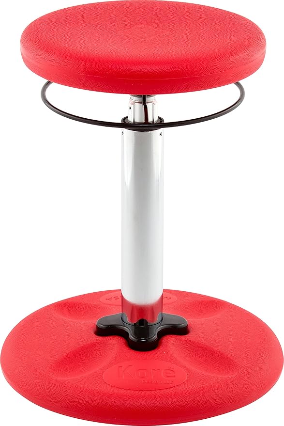 KORE Design Adjustable Wobble Stool Chair, Girls + Boys Kid Desk Stools, Ergonomic Small Office Chairs, Flexible Seating for Active Kids, ADD/ADHD, Classroom, Home, Age 8-12, Tall (16.5-24in), Red