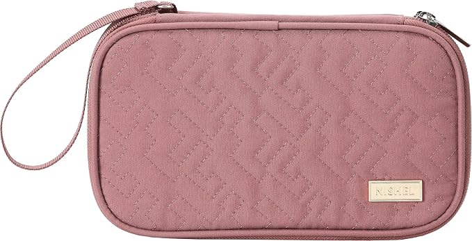 NISHEL Electronics Travel Organizer Cord Case, Charger Cable Tech Bag | Double-layer bag keeps chargers, cables, flash drive, and small tech essentials organized for trip, Medium, Rose-wood Pink