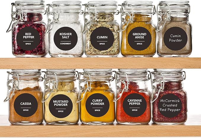 Hebayy 342 Removable Spice Labels,304 Pre-Printed Herb Seeds Seasoning Sauce Oil Vinegar Round Stickers,38 Blank Ones,Waterproof Oil & Tear Resistant,No Residue for Kitchen Pantry Containers Jars