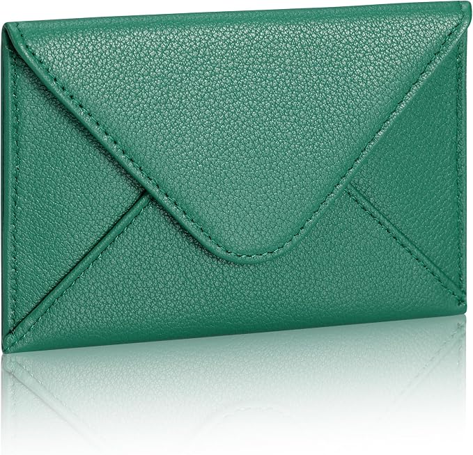 HISCOW Envelope Business Card Case with Magnet Closure - Italian Calfskin (Green)