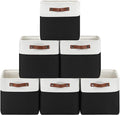 Patvingot Fabric Storage Cubes 11", 6 Pack, with PU Pull Handles,Foldable | For accessories on cube shelves or in closets; reinforced opening, pull-out access, folds flat when empty,white and black