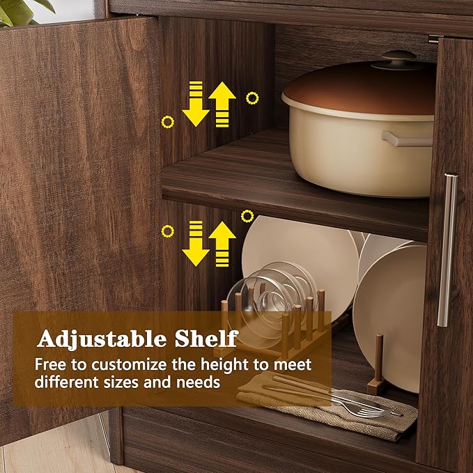 Meilocar Buffet Cabinet, Coffee Bar Cabinet, Wooden Kitchen Sideboard with Storage and Drawer, Farmhouse Storage Cabinet for Living Room, Dining Room, Dark Brown