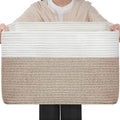 Optish 75L Large Blanket Basket, Woven Storage Baskets with Reinforced Handles, Rope Laundry Basket for Living Room, Bedroom, Nursery, Toys, Clothes,Pillows, 22” x 17” x 11.5”, White & Brown
