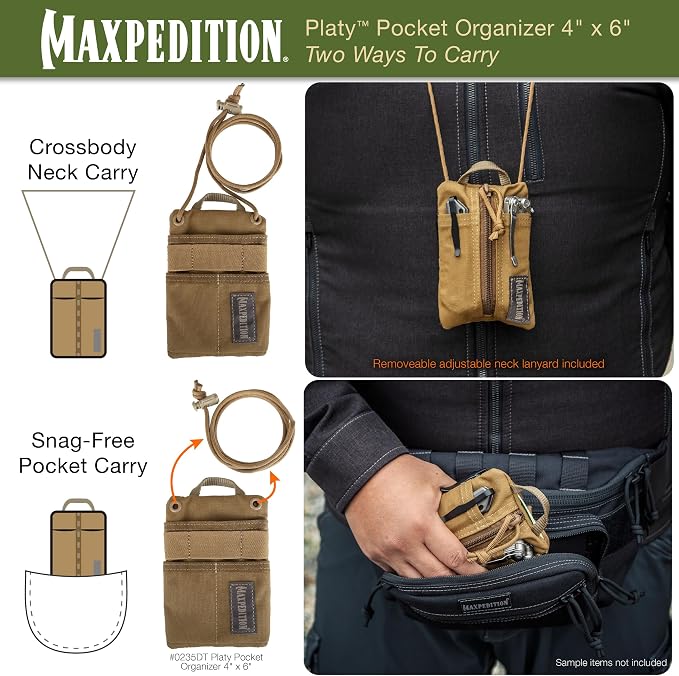 MAXPEDITION Platy Pocket Organizer, Durable EDC Tool Pouch for Men, Neck Wallet with Paracord Lanyard, Holds Flashlight, Multitool, Pen, Notebook