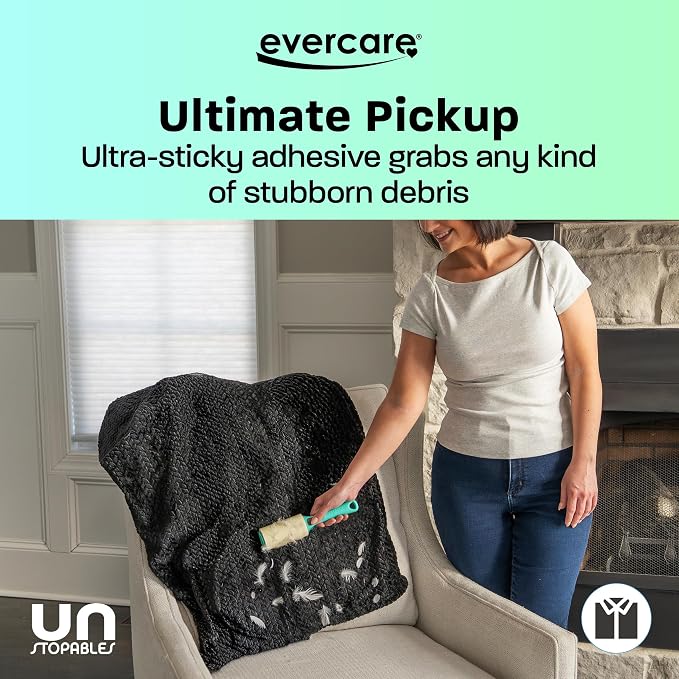 Evercare with Unstopables Fresh Scent All-Purpose Lint Roller, 4-Pack, 80 Layers Per Roller, Total 320 Sticky Sheets, Pet Hair & Lint Remover