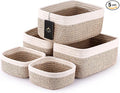5-Pack Small Woven Rope Storage Baskets, 2 Sizes Organizer Bins | Fabric Cube Boxes and Rectangular Shallow Bins for Closet, Shelf, Bookshelf, Nursery, Changing Table, Bathroom, Toys & Home