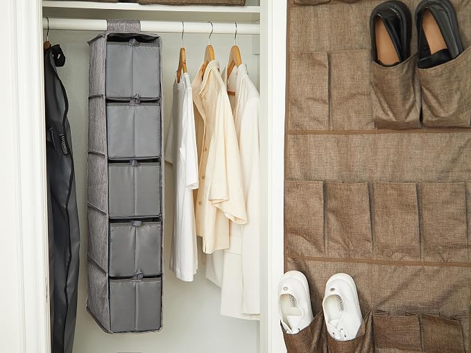 Covermates Keepsakes Hanging Shoe Organizer Set – Heavy Duty Closet Shelves for Shoes, Sweaters, and Accessories – Includes Trays with Dividers – Vertical Wardrobe Storage, Grey Heather