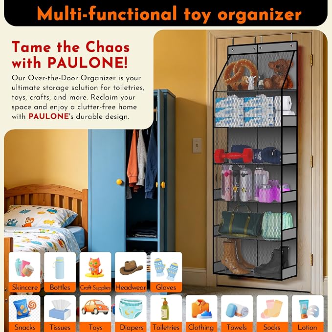 PAULONE 6-Tier Over The Door Shoe Organizer, 71" Hanging Shoe Rack with 2-Size Deep Pockets, 98 lbs Sag-Proof Capacity for Closet Entryway RV