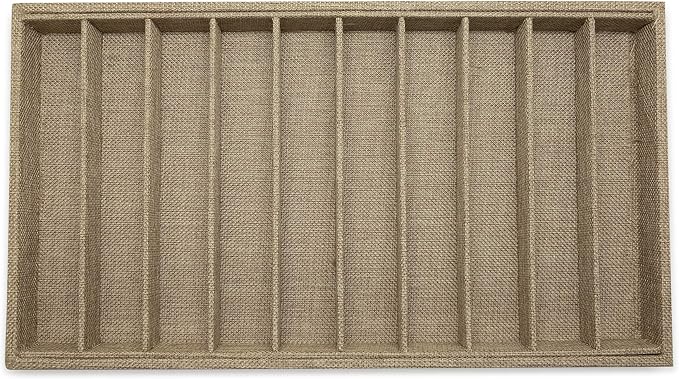 The Display Guys - Stackable Jewelry Tray and Organizer - for Drawers, Dressers, Store Display (10 Compartments, Beige Burlap)