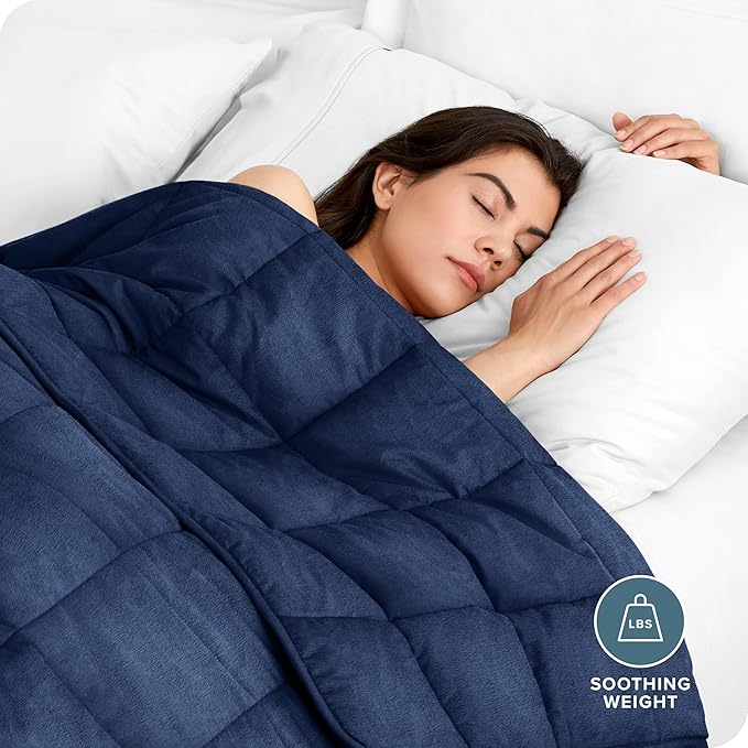 Bare Home Weighted Blanket Twin or Full Size 10lb (40" x 60") - Minky Fleece - Premium Heavy Blanket Nontoxic Glass Beads (Dark Blue, 40"x60")