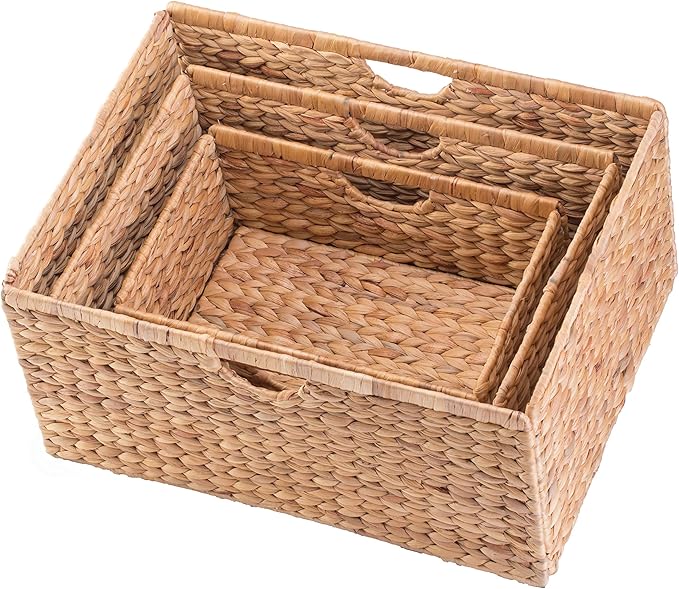 Vintiquewise Foldable Natural Water Hyacinth Storage Bin (Set of 3)