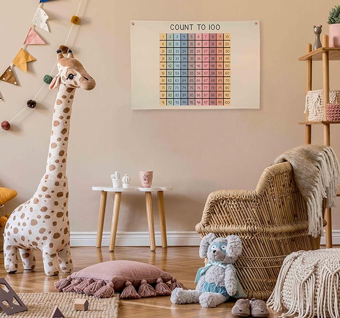 Count to 100 Chart Canvas Banner Wall Decor-Classroom Learning Pennant Flag for Preschool Kindergarten Elementary-Homeschool Number Grid Poster for Practice-Teacher Gift
