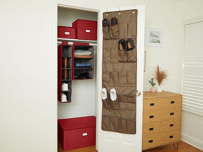 Covermates Keepsakes Hanging Closet Organizer – Heavy Duty Vertical Wardrobe Storage Shelves for Sweaters, Handbags, and Shoes – Acid-Free Interior Lining, Red Heather