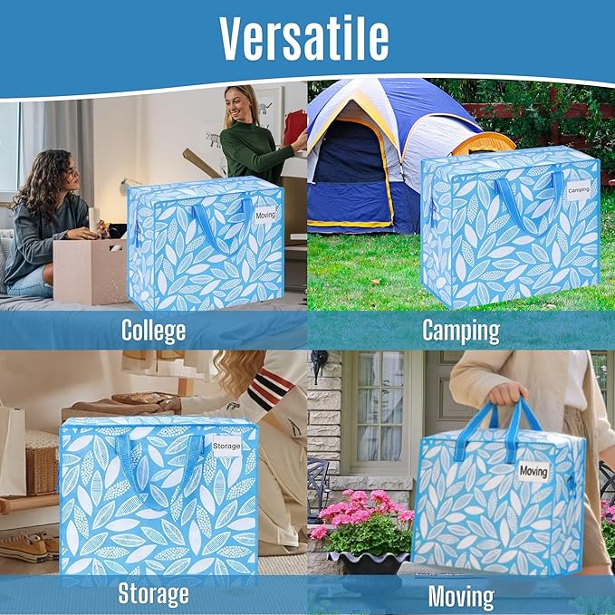 VENO 4 Pack Heavy Duty Moving Bags, Storage Bags, Packing Supplies, Top Zipper, Storage Totes for Camping, Clothes, Bedding, Comforters, Pillows (13 Gallon,Spring Breeze, 4 Pack)