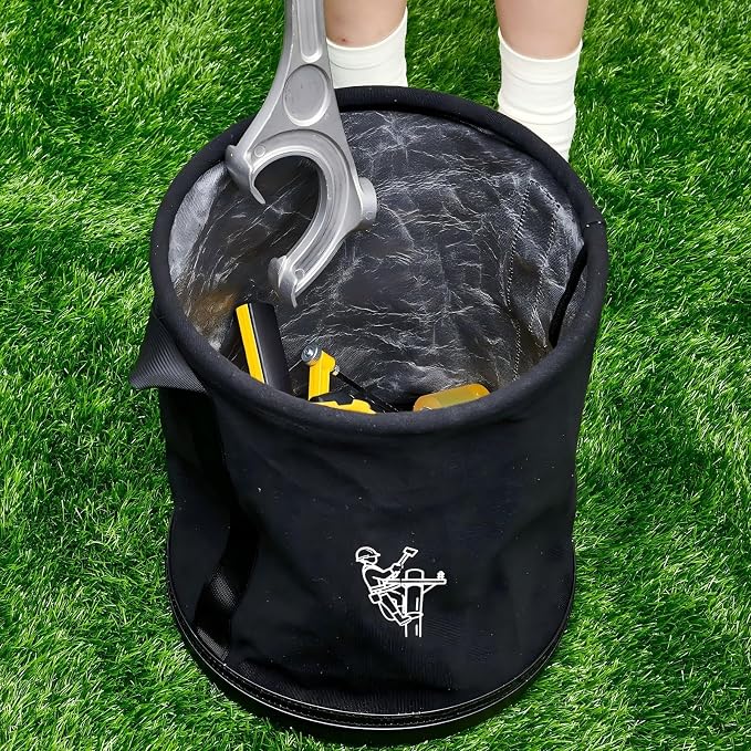 1 Pack 15" x 12" Canvas Tool Bucket Bag, Heavy Duty 150 Lbs Load Capacity, Truck Tool Organizer with Plastic Bottom Metal Hook for Linemen Electricians & Construction Workers (Black)