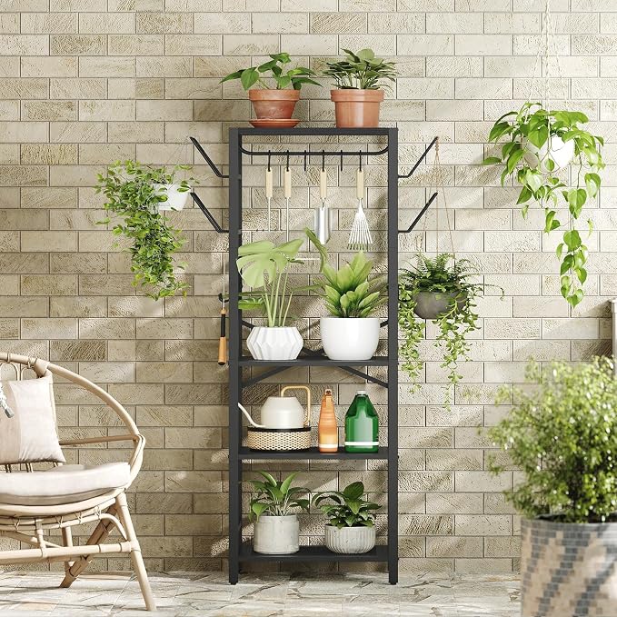 MAHANCRIS 4-Tier Pot Rack, Pots and Pans Organizer for Kitchen Corner, Kitchen Storage Rack with U-Shaped Lid Holders, Freestanding Cookware Stand, Black POBK3001