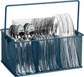Mind Reader Multi-purpose Storage Caddy with Handle, Desktop Organizer, Cutlery Holder, 4 Compartments, Metal Mesh, Turquoise
