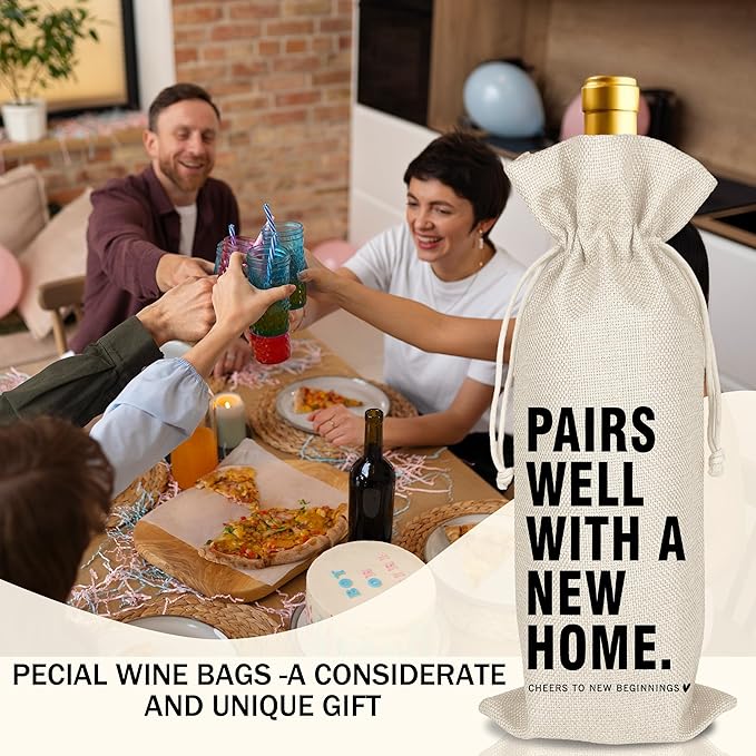 Housewarming Wine Bag - First New Home Gifts, Pairs Well with a New Home, Housewarming Party Decorations House Warming Gift for Women Men Couple Reusable Wine Wrap Bag, Realtor Client Gift (A22)