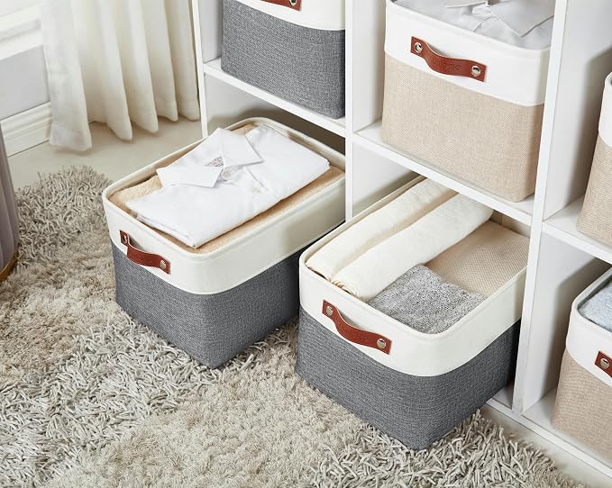 DECOMOMO Storage Bins, Extra Large Fabric Storage Baskets for Shelves, Decorative Linen Closet Organizer, 15.8 x 12.5 x 10 inches (Slate Grey & White, 3 Pack)