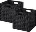 UBBCARE 2 Pack Wicker Basket, 11L×11H×10.5W inch Woven Paper Rope Storage Baskets for Shelves, Foldable Cube Storage bin with Handle, Storage Basket for Organizing & Decor, Black