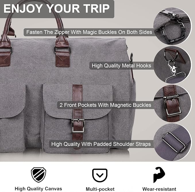 seyfocnia Convertible Travel Garment Bag,Carry on Garment Duffel Bag for Men Women - 2 in 1 Hanging Suitcase Suit Business Travel Bag
