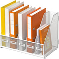 DALTACK Desk Organizers Metal Magazine File Holder with 5 Vertical Compartments Folder Storage Binder Organizer for Office Home School Organization, White Plus