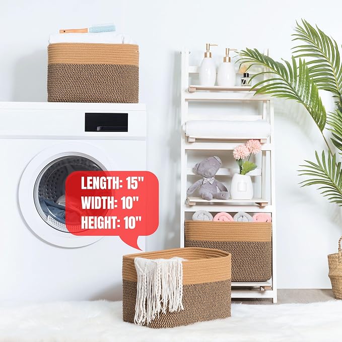 MINTWOOD Design 3-Pack Storage Baskets for Shelves, Decorative Baskets for Organizing, Woven Baskets for Storage, Book Basket Cube Storage Bin Box, Pantry Closet and Shoe Organizers, Black Jute