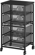 Rolling Cart with Drawers, Utility Storage Cart with Lockable Wheels, Metal snack cart, Under Desk Storage for Office, Kitchen, Craft, and Art Supplies, Black