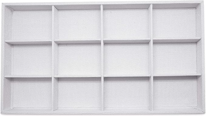 The Display Guys - Stackable Jewelry Tray and Organizer - for Drawers, Dressers, Store Display (12 Compartments, White Burlap)