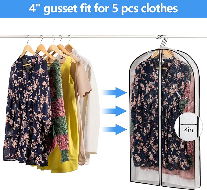 MsKitchen Clear Plastic Hanging Clothes Bags with 4" Gusseted Garment Bags for Storage, Suits, Coats, Sweaters, Shirts - 24" x 40" x 4"",3 Pack