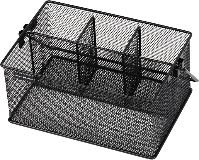 Mind Reader Multi-purpose Storage Caddy with Handle, Desktop Organizer, Cutlery Holder, 4 Compartments, Metal Mesh, Black