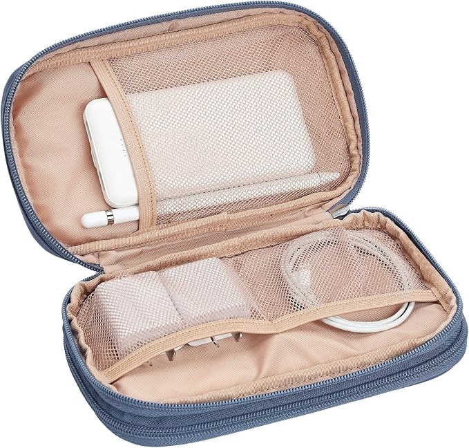 NISHEL Electronics Travel Organizer Cord Case, Charger Cable Tech Bag | Double-layer bag keeps chargers, cables, flash drive, and small tech essentials organized for trip, Medium, Aegean-Blue