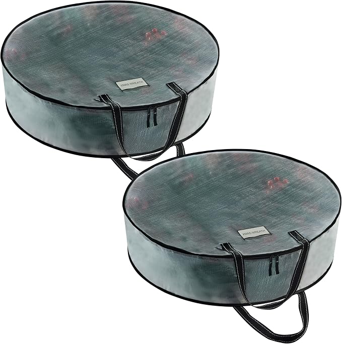 VENO 2 Pack Summer Wreath Storage Container, 24 Inch Clear Wreath Bag, Spring, Christmas Garland Decoration Organizers with Zipper and Durable Handles (Clear, 24"-2 Pack)