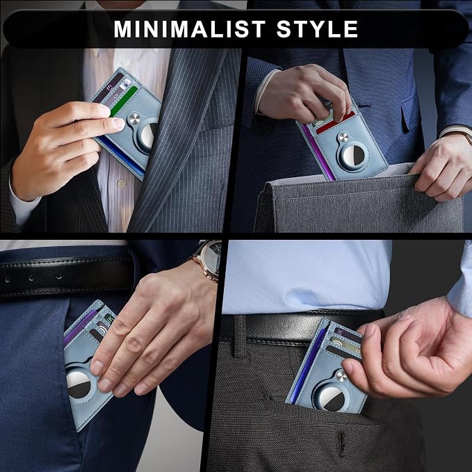 Slim Minimalist Front Pocket Air Tag Wallet, RFID Blocking Card Holder Wallet with Airtag Holder