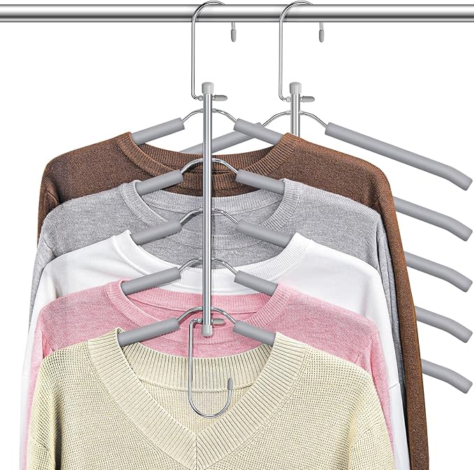 Clothes Hangers Space Saving Shirt Hangers, Non Slip Multi Shirt Organizer for Closet with Foam Padded Closet Organizers and Storage for T Shirt Short Dress Sweater Blouse Hoodie Coat Grey 2 Pack