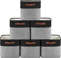 Patvingot Fabric Storage Cubes 11", 6 Pack, with PU Pull Handles,Foldable | For accessories on cube shelves or in closets; reinforced opening, pull-out access, folds flat when empty,black and gray