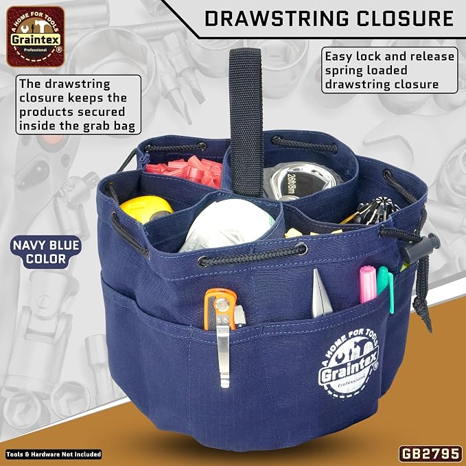 Graintex 18 Pocket Grab Bags Set of 3 Pcs Rip-Stop Canvas, Drawstring Closure, Small Parts Organizer Bag, Small Tools, Screws, Parts, Parachute Tool Bag, Parachute Tool Organizer for Essential Items