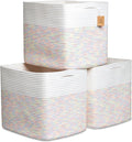 NaturalCozy 13x15x13 Kallax Storage Cubes Bins, 3 Pack | Cotton Rope Cube Storage Bin Woven Baskets for Organizing | Kallax Insert Storage Baskets for Shelves Organizer, Kids Toy, Closet Baby Nursery